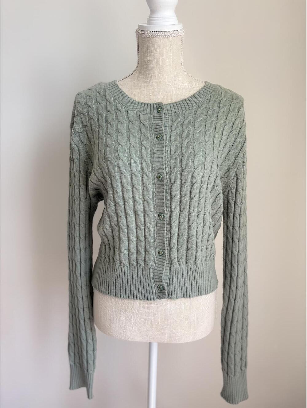 Cozy Sage Cardigan with Flower Buttons